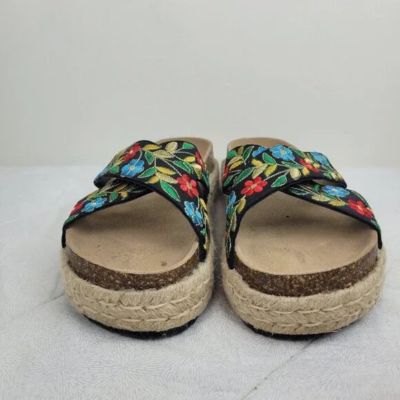 Pierre Dumas embroidered flowers platform black espadrille sandals vacation 10 - Picture 2 of 14